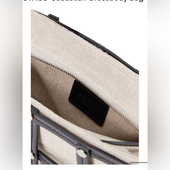 STAUD Sebastián Linen Moon Crescent Handbag with leather cage, and pin cushions - Picture 3 of 4